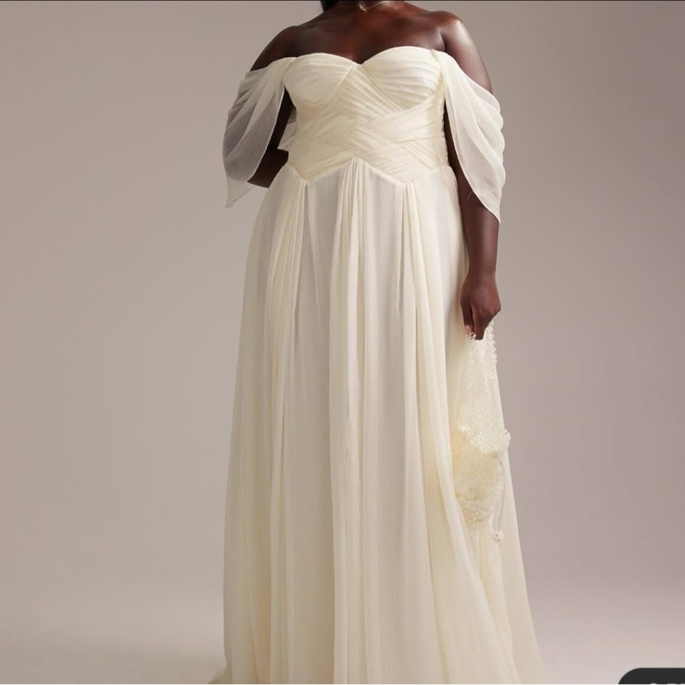 ASOS Curve Off-Shoulder Cream Wedding Dress